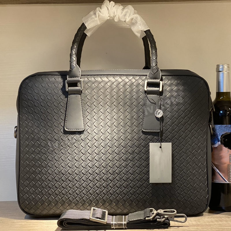 designer slim Intreciato woven briefcase Fashion black leather women's luxury bag woven shoulder wallet 36cm