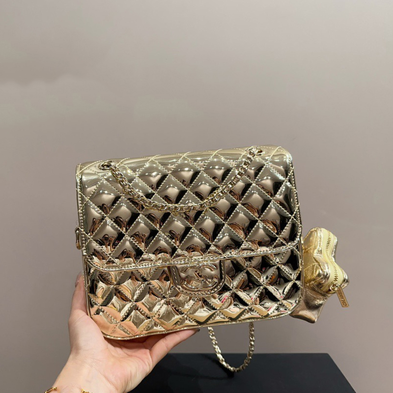 Designer Bag Bag Luxury Star Purse Mirrored Leather Double Chain Bag Luxury Crossbody Bag Backpack Star Chain Shoulder Bag with gold and silver clutch 