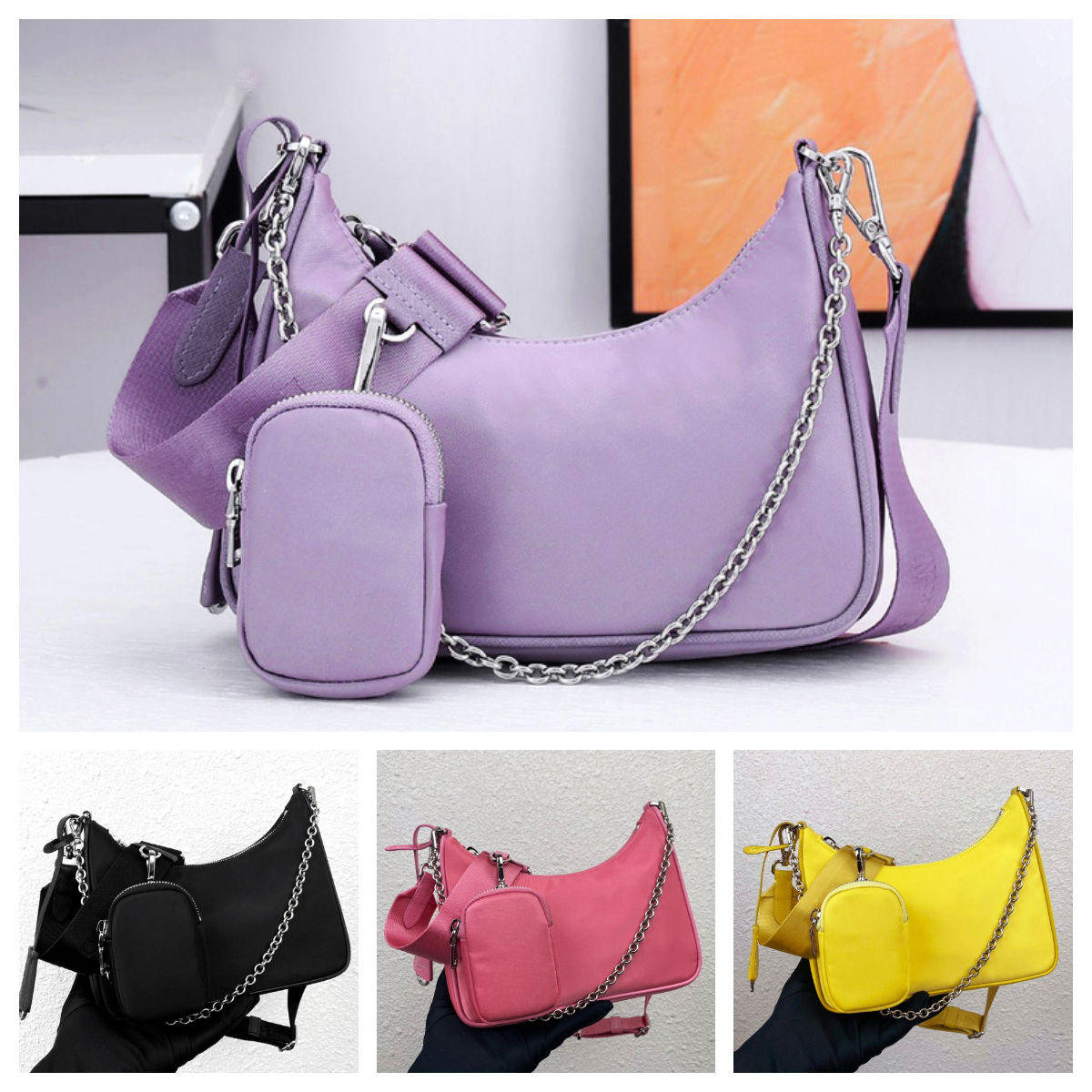 7A Casual Nylon Designer bag Women Shoulder Hobo Bag Crossbody bag Chain Underarm bag Luxury Nylon handbag Purses Women messenger bag Hobo 3 Pieces