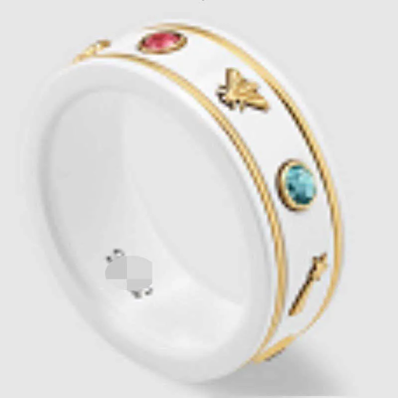 Designer Rings 18K Rose Gold Bee Planet Trendy Personalized Couple Polished Black and White Ceramic Pair Ring