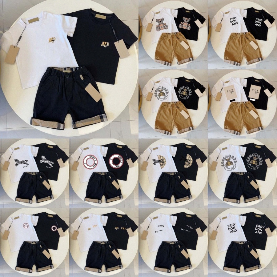 designer boys girl brand kids clothing printing sets summer Youth baby children short skirt set Soft breathable clothes short sleeved set size 10-image-979046995