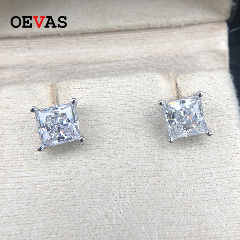 OEVAS 100% 925 Solid Sterling Silver Created Gemstone Ear Studs Earrings Women Men Fine Jewelry Wholesale 240522