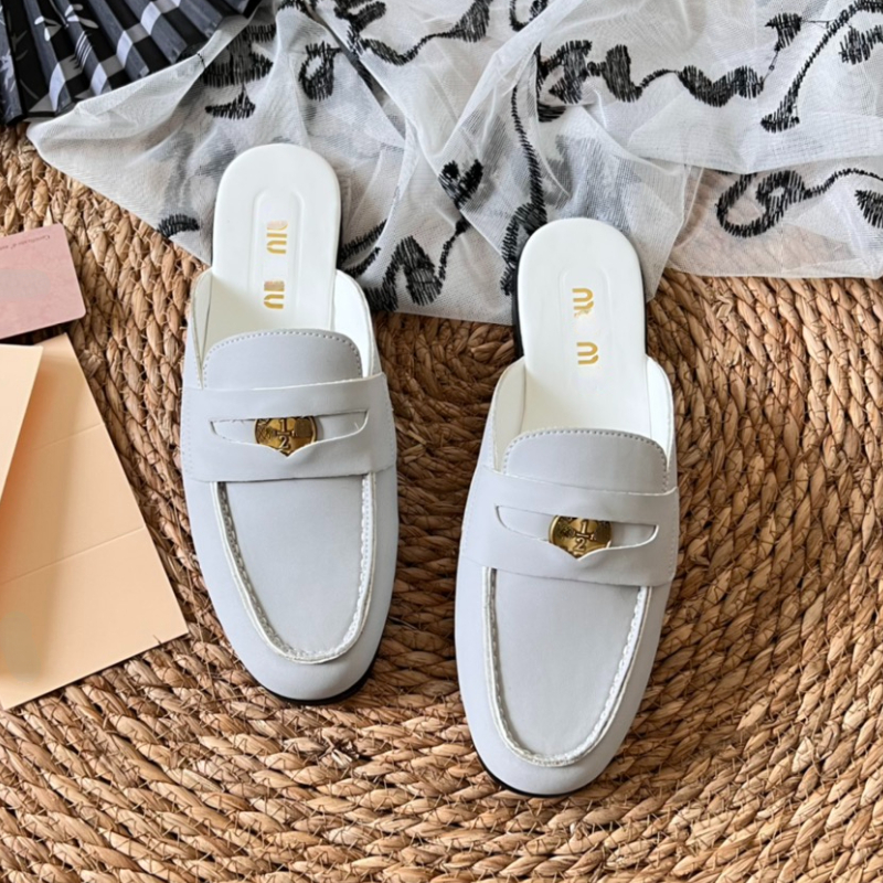 Brand Slippers Retro Gold Buckle Shoes Trendy Casual Leather Home Shoes-image-992479771