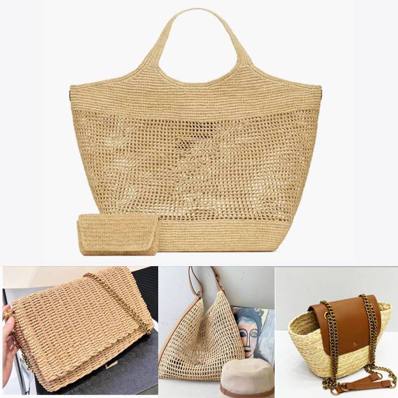 Raffia Straw Woven Shopping Designer bag icare maxi Large Capacity Tote Shoulder bags Summer Beach bags Weekend Vacation Travel Bag Top Quality Metal Letter 