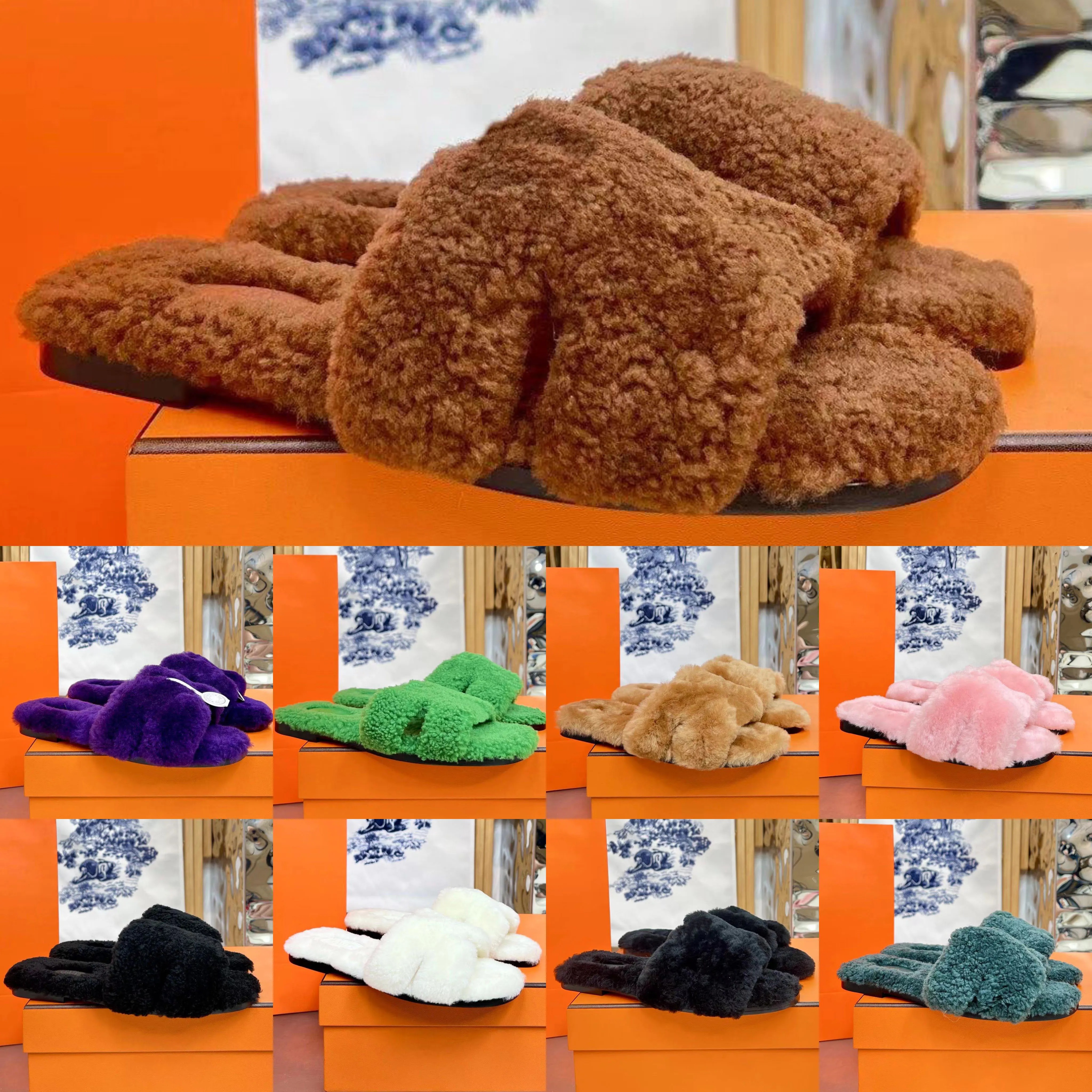 Autumn and winter new designer sandals ladies furry slippers sandals high quality luxury comfortable and warm-image-979325239