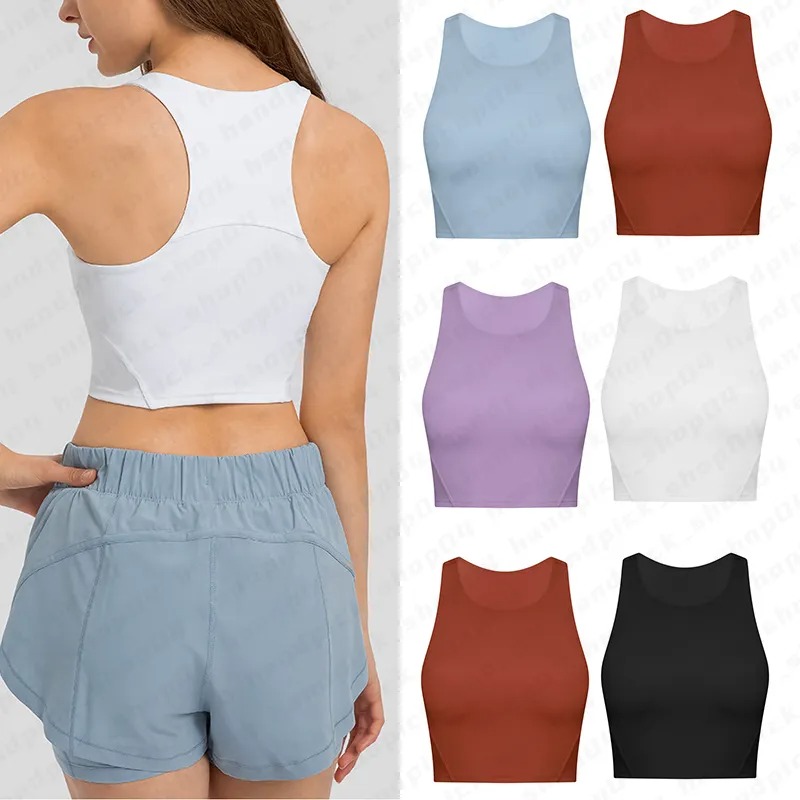 Lu Womens Yoga Tank Tops High Neck Y-Back Racerback Sports Bra Padded Workout Training Crop Tops with Built in Shelf Bra A-07