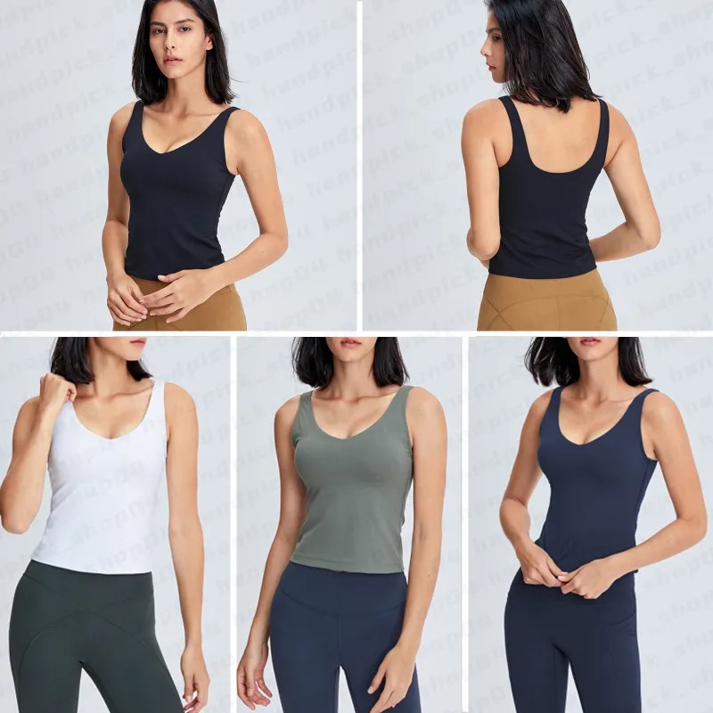 Lu Women U Back Sports Bra Longline Padded Tank Top Naked Feeling Workout Fitness Running Yoga Tops Sleeveless Waist-Length Tank Top with Removab-image-800435642