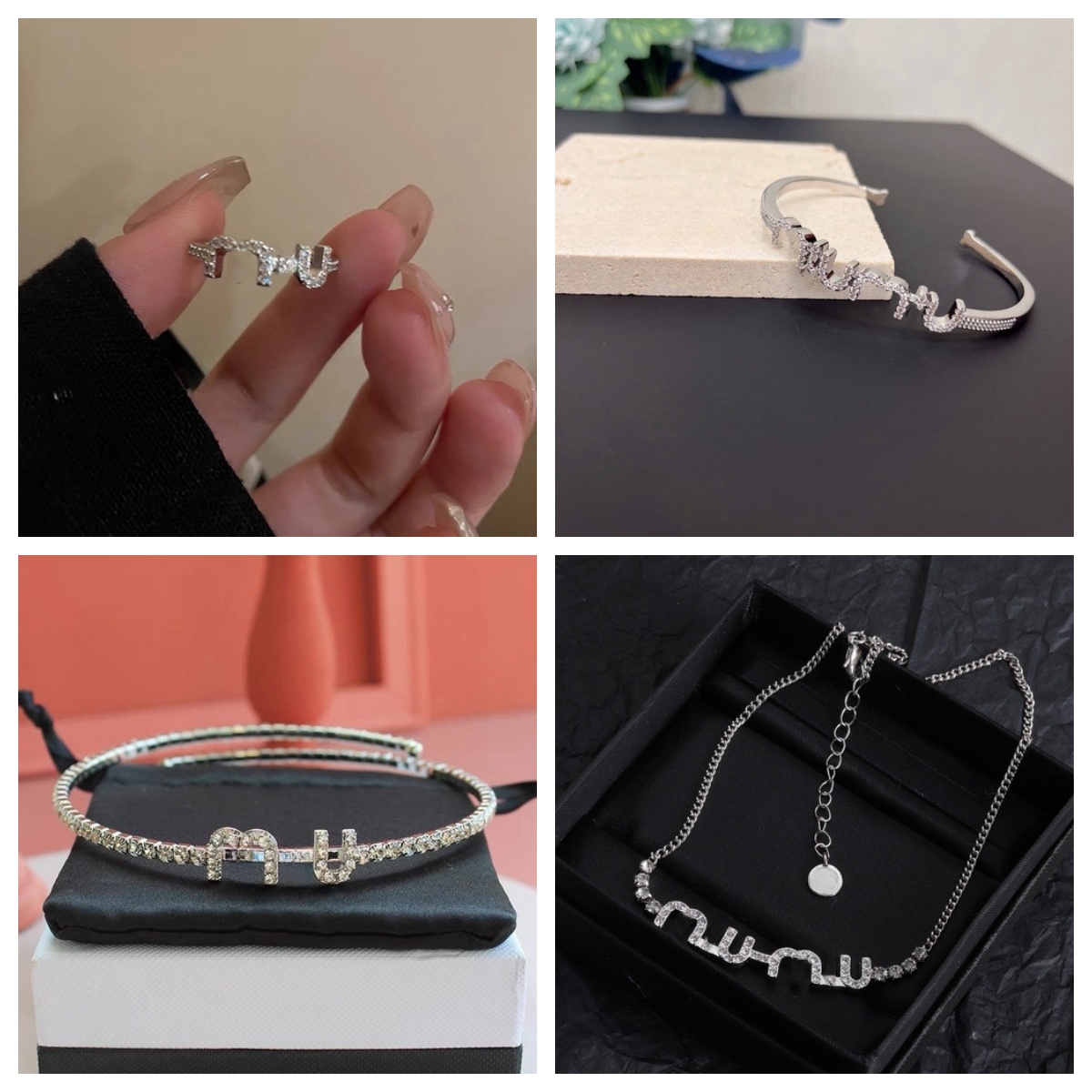 (Choose the Pics not decription) Fashion uMu letter Women's Chain Rings Bangle Choker Necklace with Gift Box-image-979312481