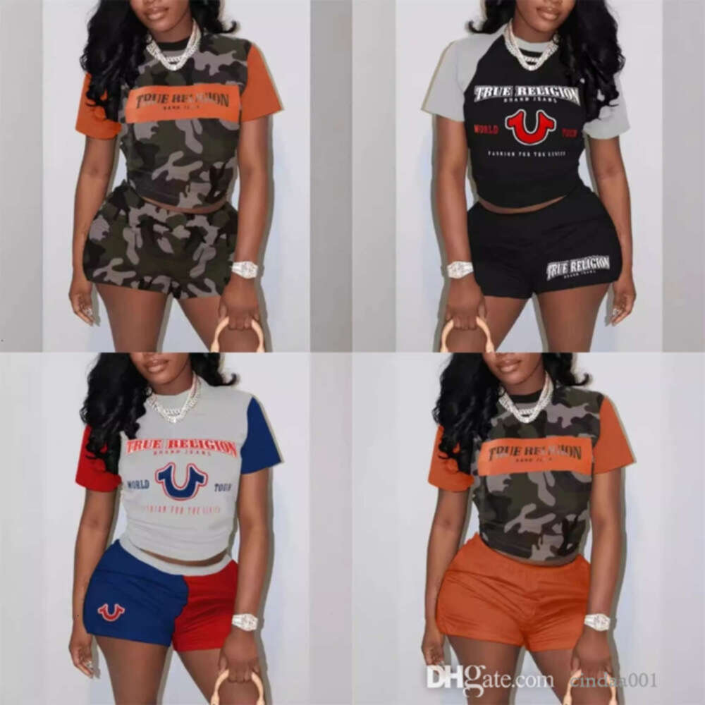 Femmes de survêtement Deux pièces Set Set Designer 2024 Nouveau ensemble d'impression Short à manches courtes Sports Vraies Sports 4 Colours XS-3