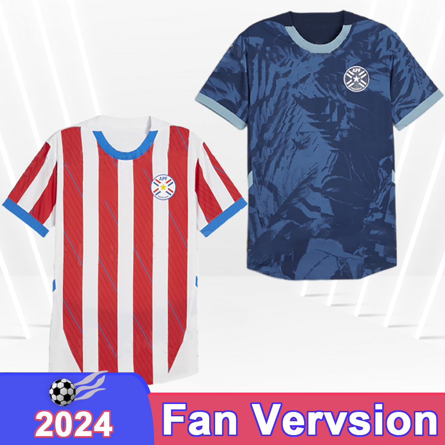2024 Paraguay Mens Soccer Jerseys M. ALMIRON M. VILLASANTI J. ALONSO ENCISO Home Away Football Shirts Short Sleeve Uniforms-image-979304363