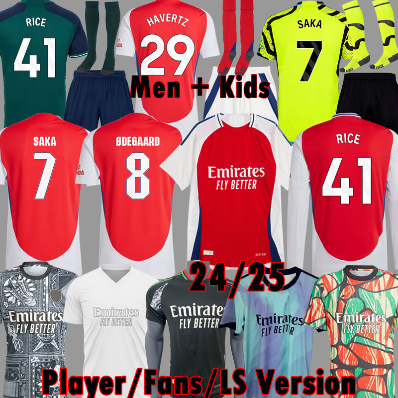 RICE soccer jerseys SALIBA Gunners 23 24 25 MARTINELLI G. JESUS 2024 2025 ARSen MAHARISHI jersey SAKA All football shirt ODEGAARD No More Red kit Kid Whiteout Equipment 