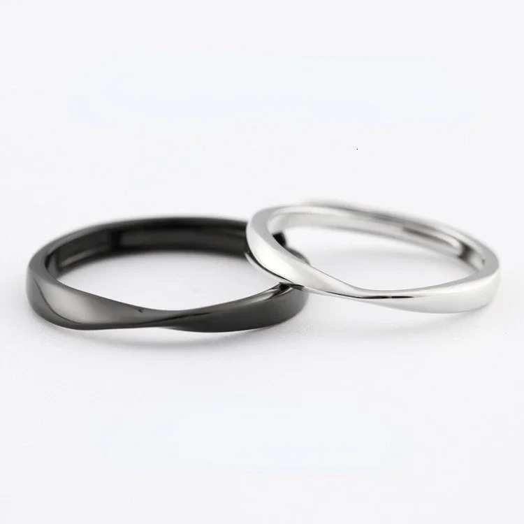 Sterling 925 Silver Mobius Couples Ring with Black and White Color OptionsMinimalist Style for Couples Daily Wearing 240524