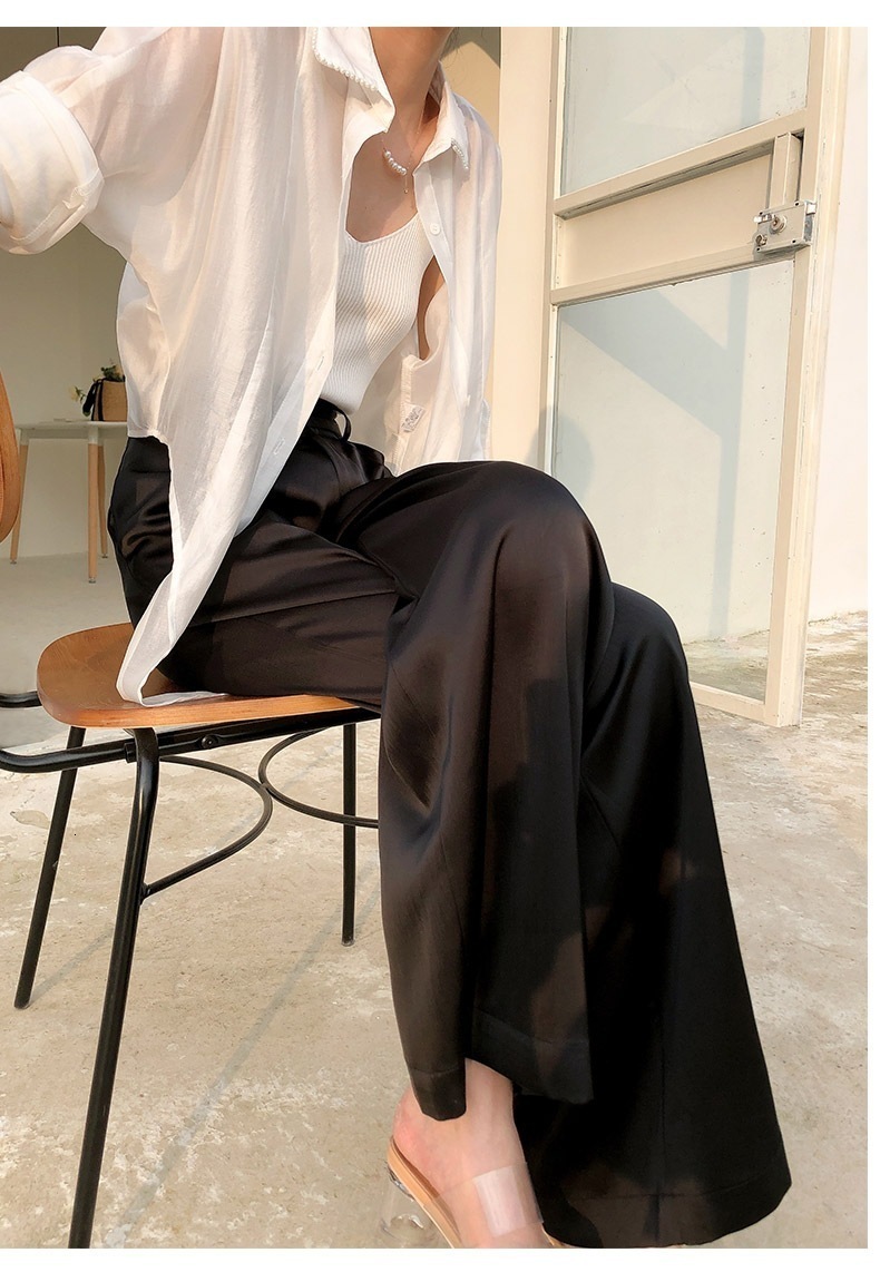 Womens Two Piece Pants Summer Silk Satin High Waist Casual Black Korean Fashion Wide Leg Suit for Women Trousers Oversize 230519
