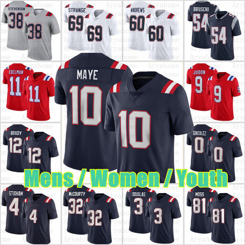 10 Drake Maye 9 Matthew Judon Football Jerseys Christian Gonzalez Tom Brady Antonio Gibson Kendrick Bourne Rhamondre Stevenson Demario Douglas Hunter Henry Dugger 