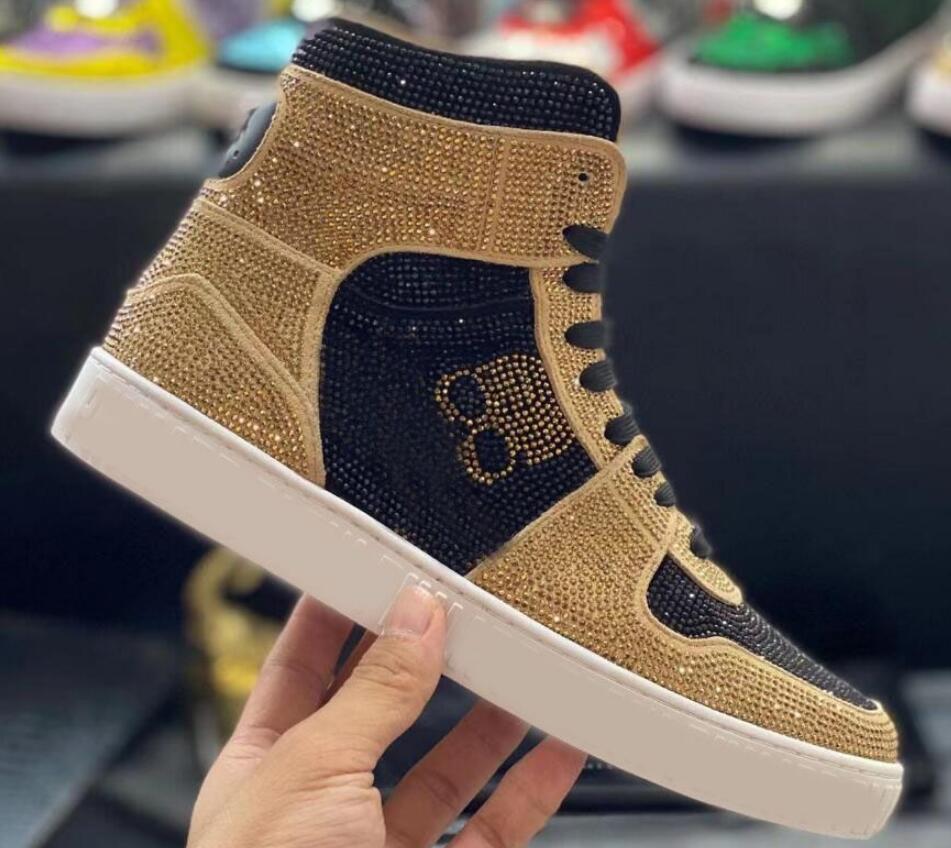 Fashion skull Casual Shoe Lace-Up Sneakers crystal High Top Suede Calf Leather Designer P P Men Shoes