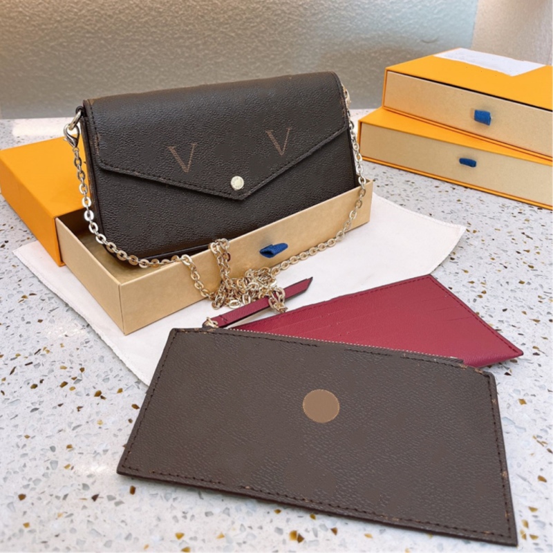 Woman Multi Pochette Bags designer shouder bags crosbody chain bag small size 3-Piece wallet card holder print purses Leather 10A-image-979712268