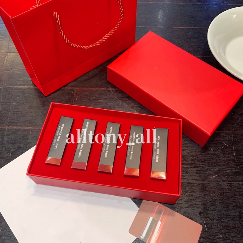 Brand Matte Lipstick Set 5-color Rubywoo dubonnet chili lady bug Makeup Lipsticks Long Lasting lip Cosmetics Box Kit with gift bag-image-898135385