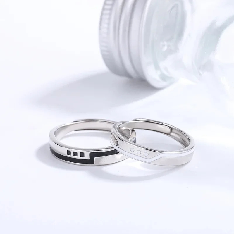 Vintage Sterling 925 Silver Black and White Platform Couples Ring for Couples Dancing Party or as Valentines Day Gift 240524