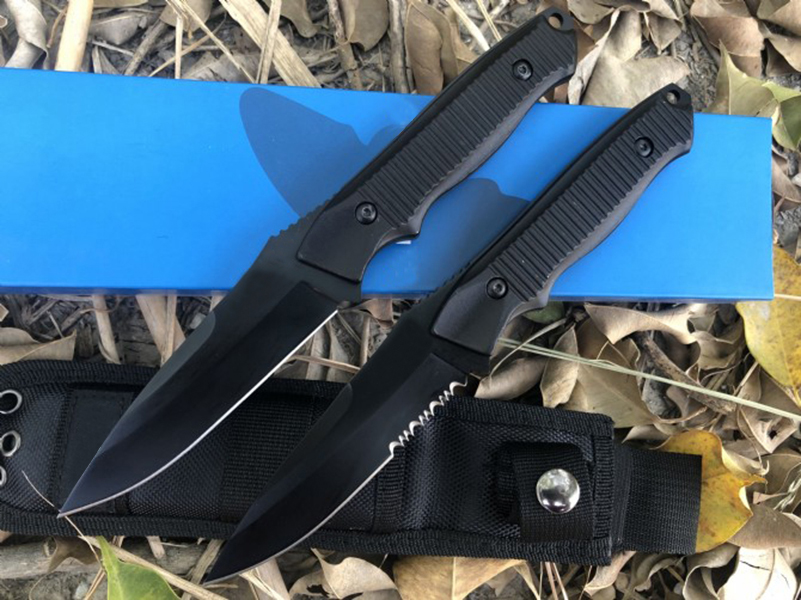 Tactical High Quality BM140BK Survival Straight Knife 154CM Drop Point Black Blade Full Tang Aluminum Handle Leather Sheath