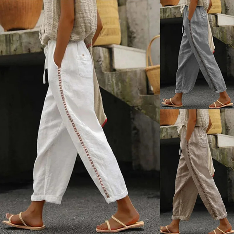 Spring and summer casual lace hollow patchwork cropped pants for women 240513