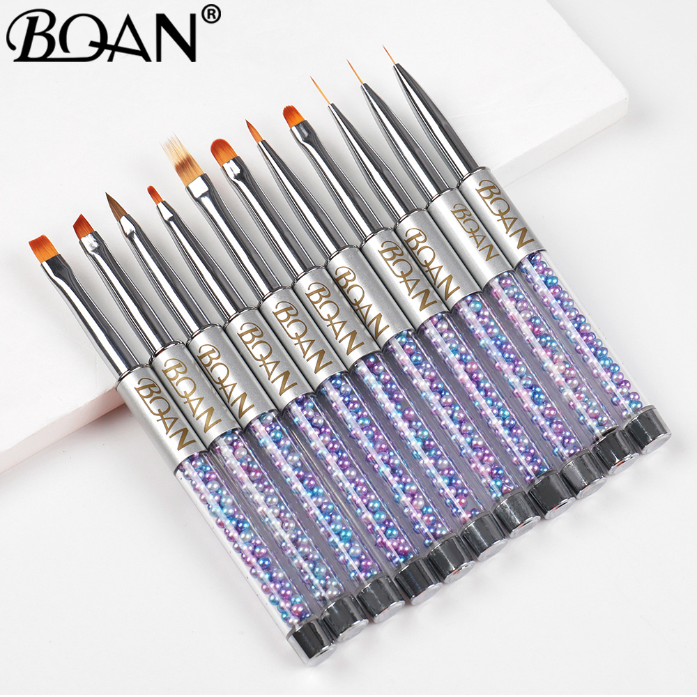 BQAN Nail Brush Set White Cap UV Gel Liner Painting Brush Pen Acrylic Drawing Brush for Nail Gradient Pearl Handle Nail Art Tool