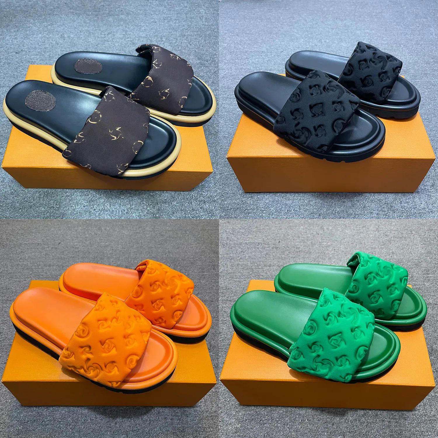 Woman man bread Sandal 10a Designer slide Slipper Pool Pillow Flat Comfort Mule Summer beach Leather black sandale Luxury shoe Brand loafer Flip Flop outdoor sliders 