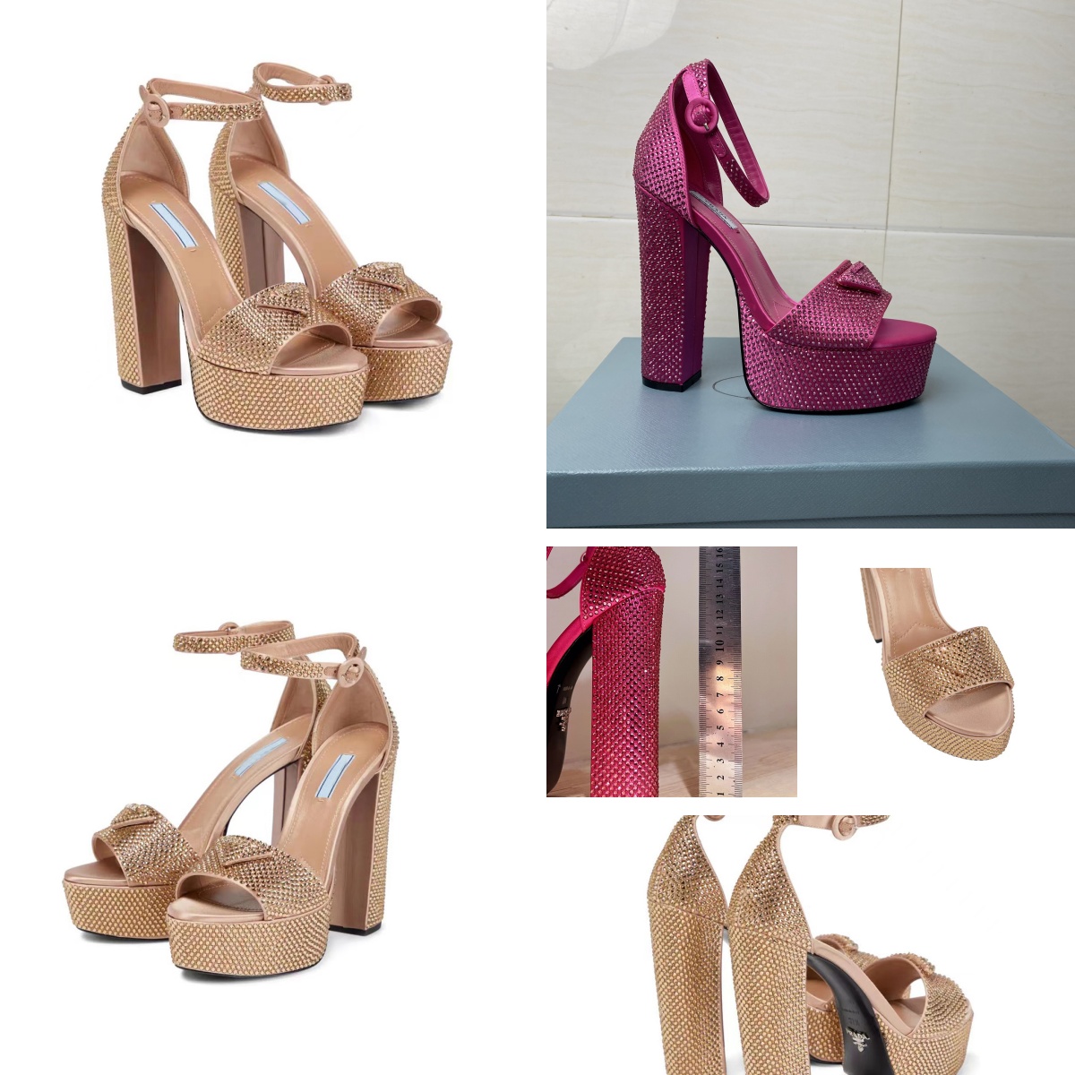 Platform Rhinestone Women's High Heel Sandals Pumps Chunky Block Slip-on Open Toe Ankle Strap Dress Shoes Designers Factory Footwear-image-980185044