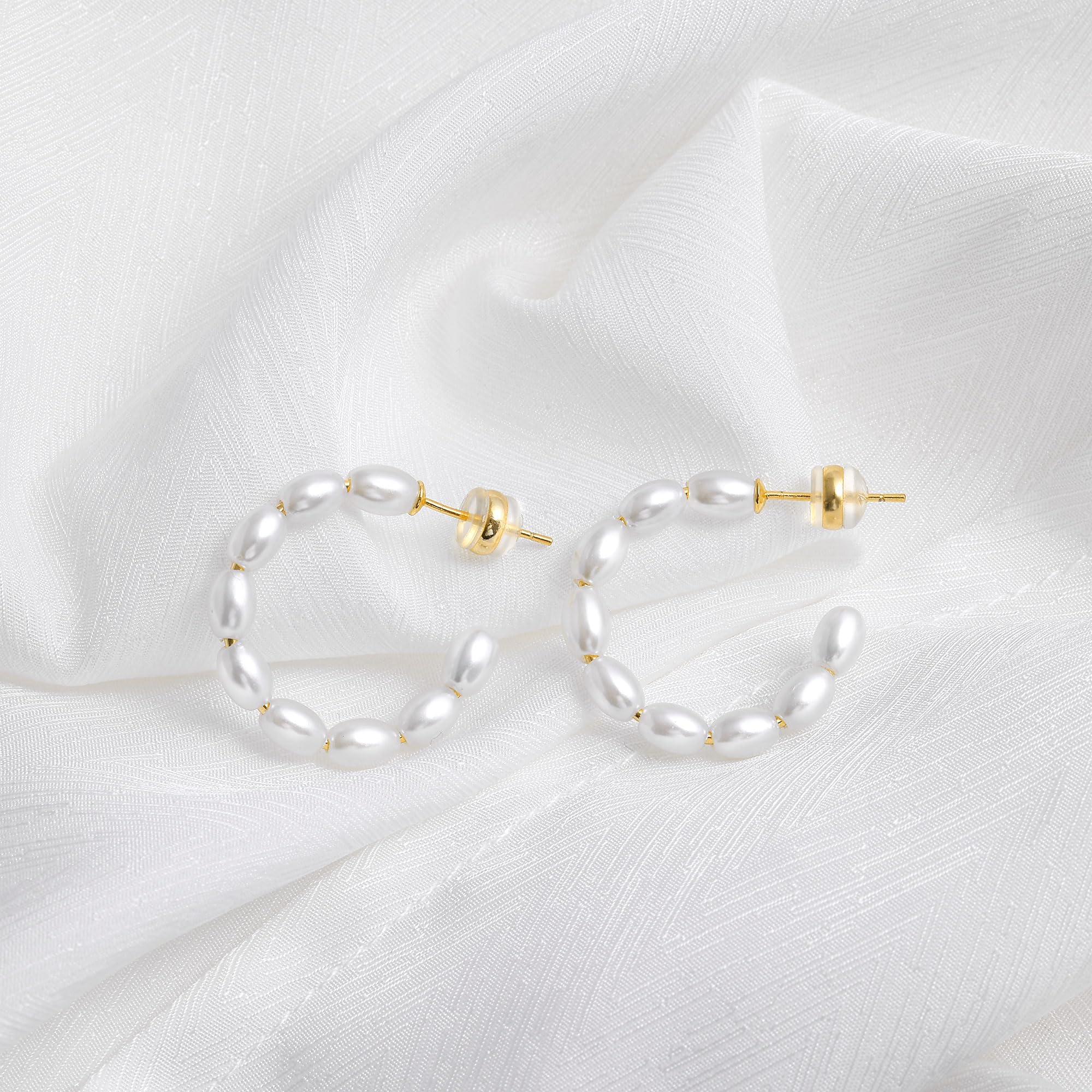 Shevalues 4mm Thick Oval Pearl Hoop Earrings for Women 925 Sterling Silver Needle Earring Jewelry Lady Vintage Earrings For Gift