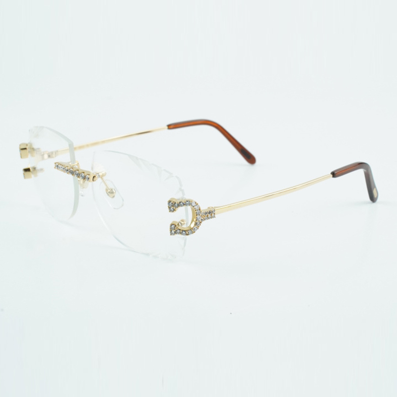 Vente directe de nouvelles lentilles transparentes en métal ultra léger à la mode 3524014-A lunettes de soleil à pattes en métal diamant griffe,