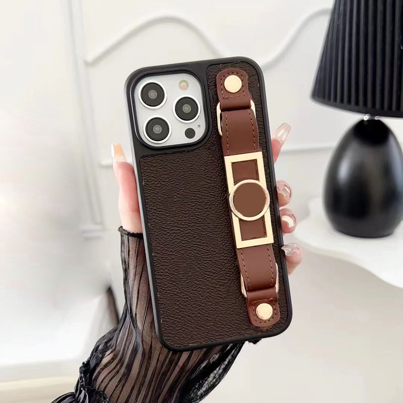 Wrist Strap Designer Phone Case for Apple iPhone 16 Pro Max 15 14 Samsung Galaxy S24 S25 Note 20 Ultra Luxury PU Leather Lanyard Back Cover Coque-image-980193931
