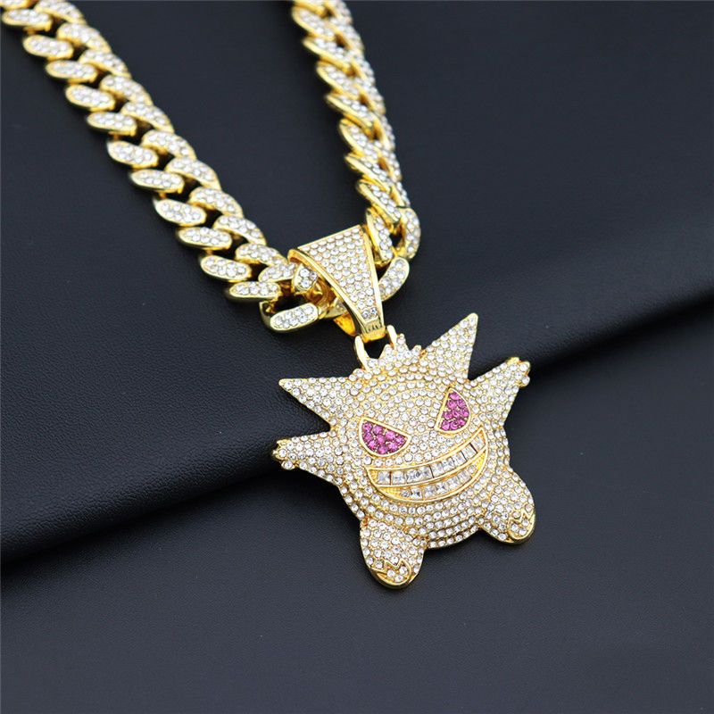 HIP HOP necklace encrusted with diamond personality quirky elf demon monster pendant jewelry Hip Hop men and women-image-980155925