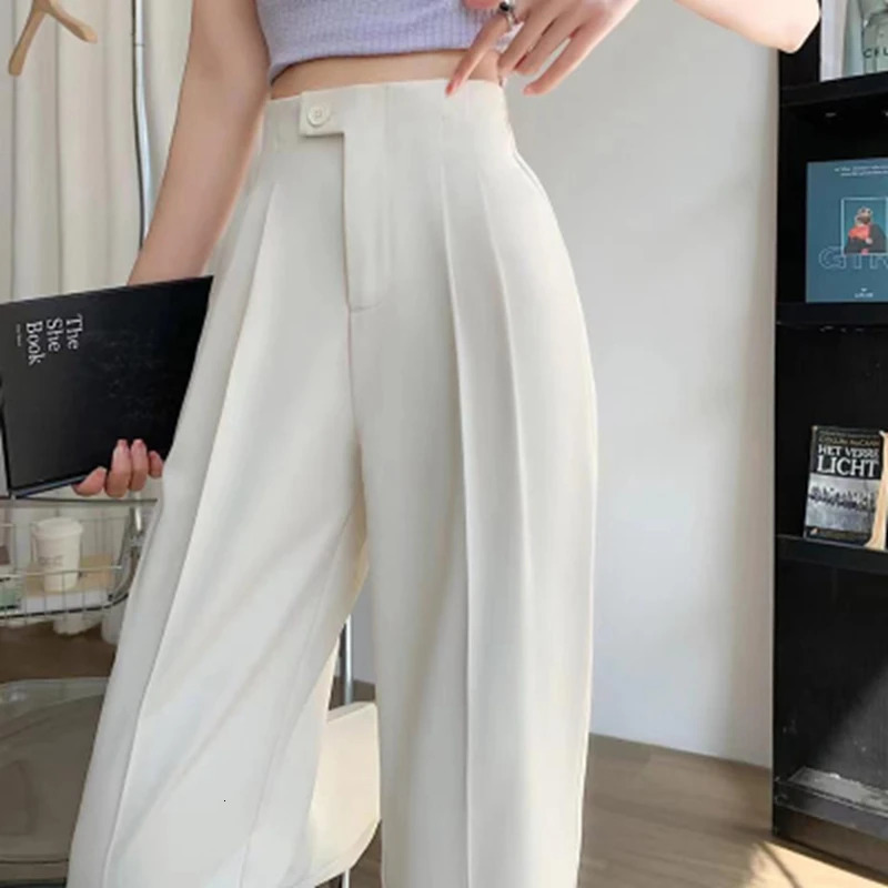 Comfort Women Pants High Waist Casual Summer Slacks Ice Silk AnkleLength Long Trousers Female 240513