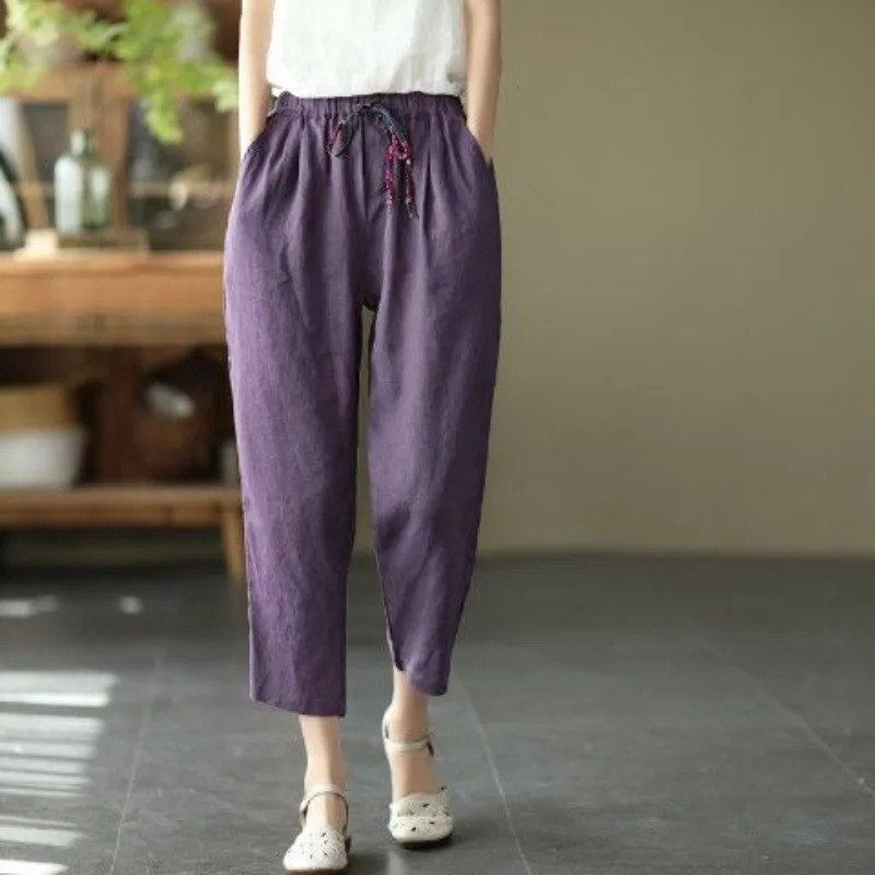 Womens Elastic High Waisted Loose Summer Japan Style Sweet Drawstring Solid Color Pocket Straight Harlan Casual Pants 240513