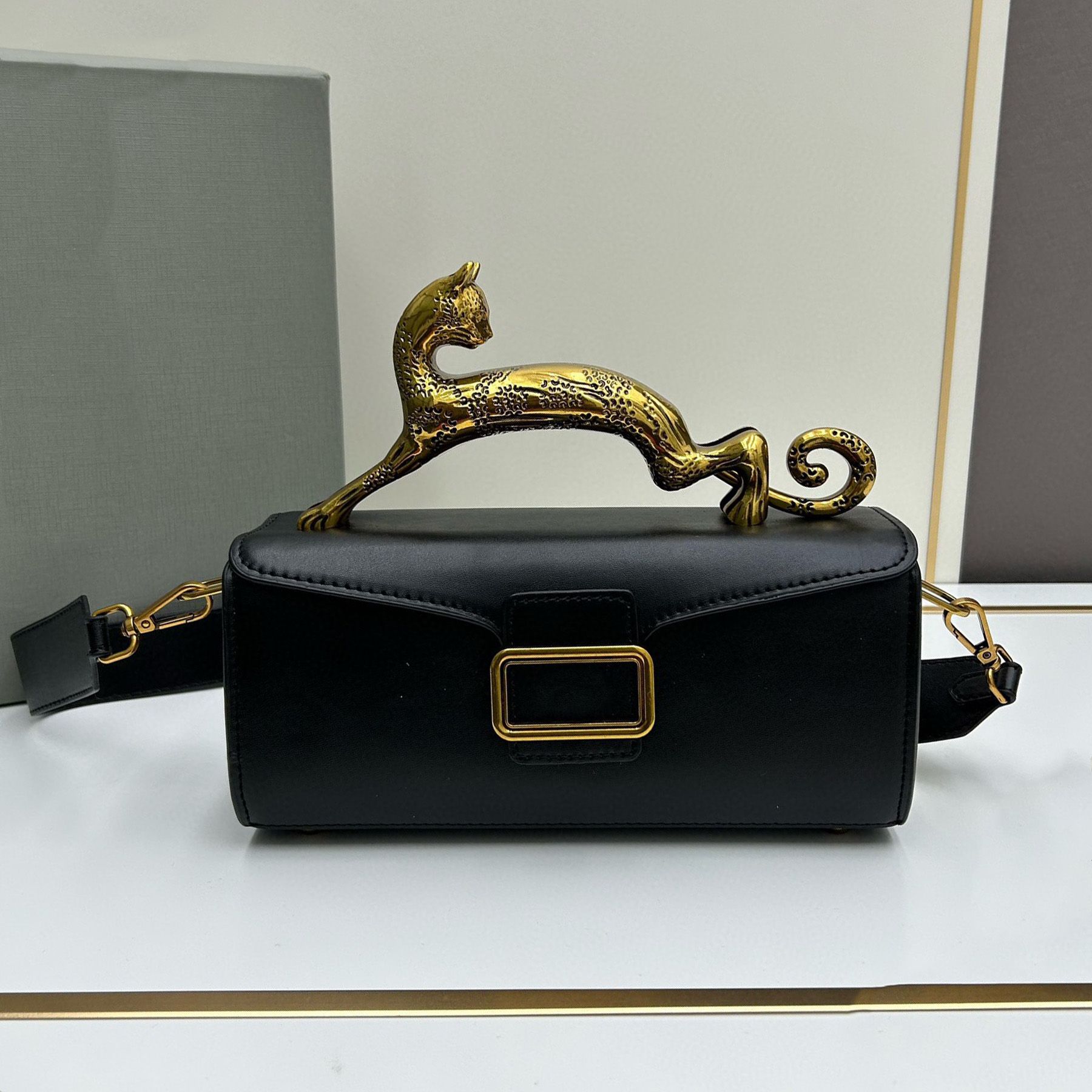 Top Quality Leather Micro Pencil Cat Bag Luxury Designer Cat Handle Leather Handbag Removable Shoulder Strap Crossbody Bag Women Suede Leather Li