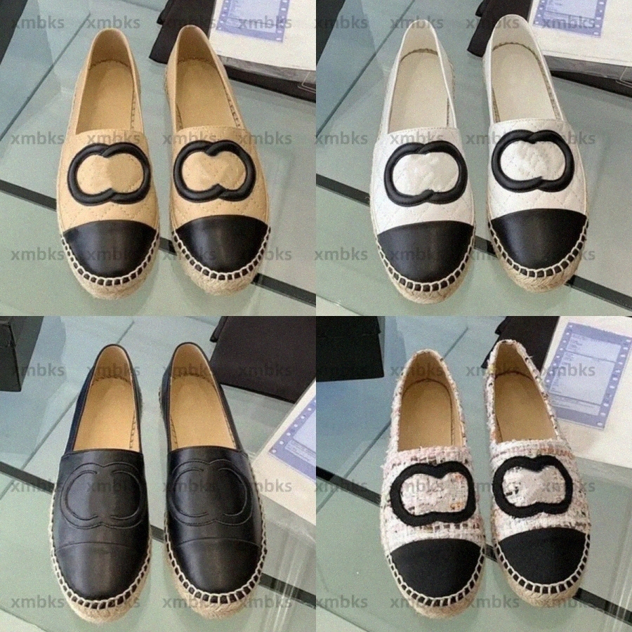 Designer Double Women Black Loafers Leather Espadrille Womens Dress Shoes Leather Fisherman Espadrilles Dance loafer Shoe Low top Flat slip-on-image-877790731