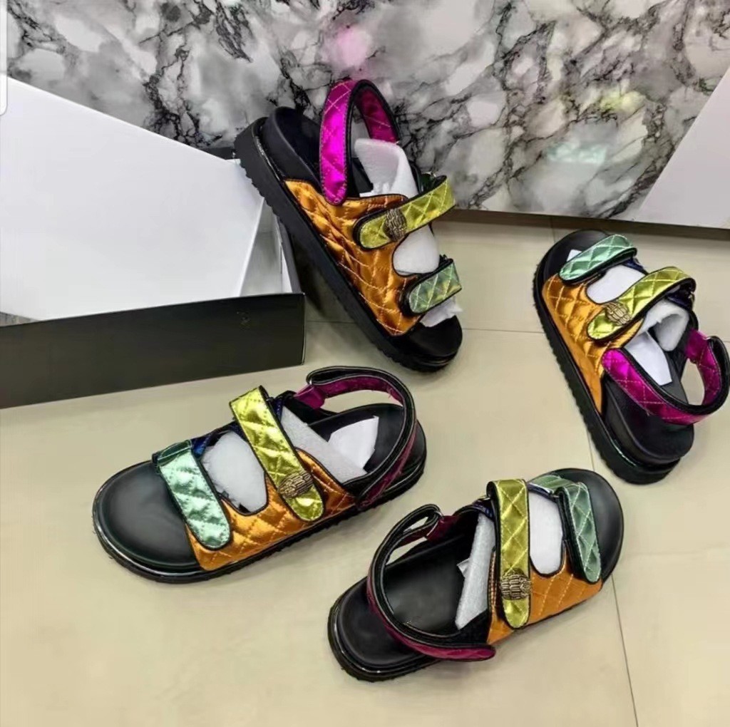 Sandals Designer Slides Women Platform Slippers Rainbow Beach Slider Flat Bottom Mule Flip Flops Summer Shoes Eagle Head Diamond Hook Loop-image-980791415