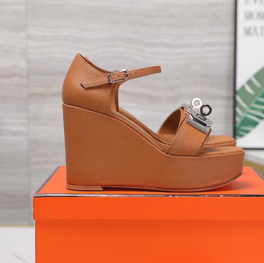 Le meilleur talon de coin sandals pour femmes talons de plate-forme de luxe chaussures de créateur de luxe en cuir véritable boucle boucle décont