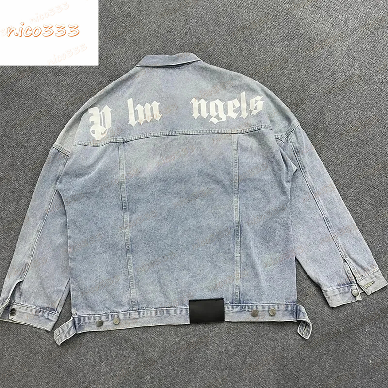 PA coconut tree washed denim back letter print pattern loose versatile casual men and women trend jackets