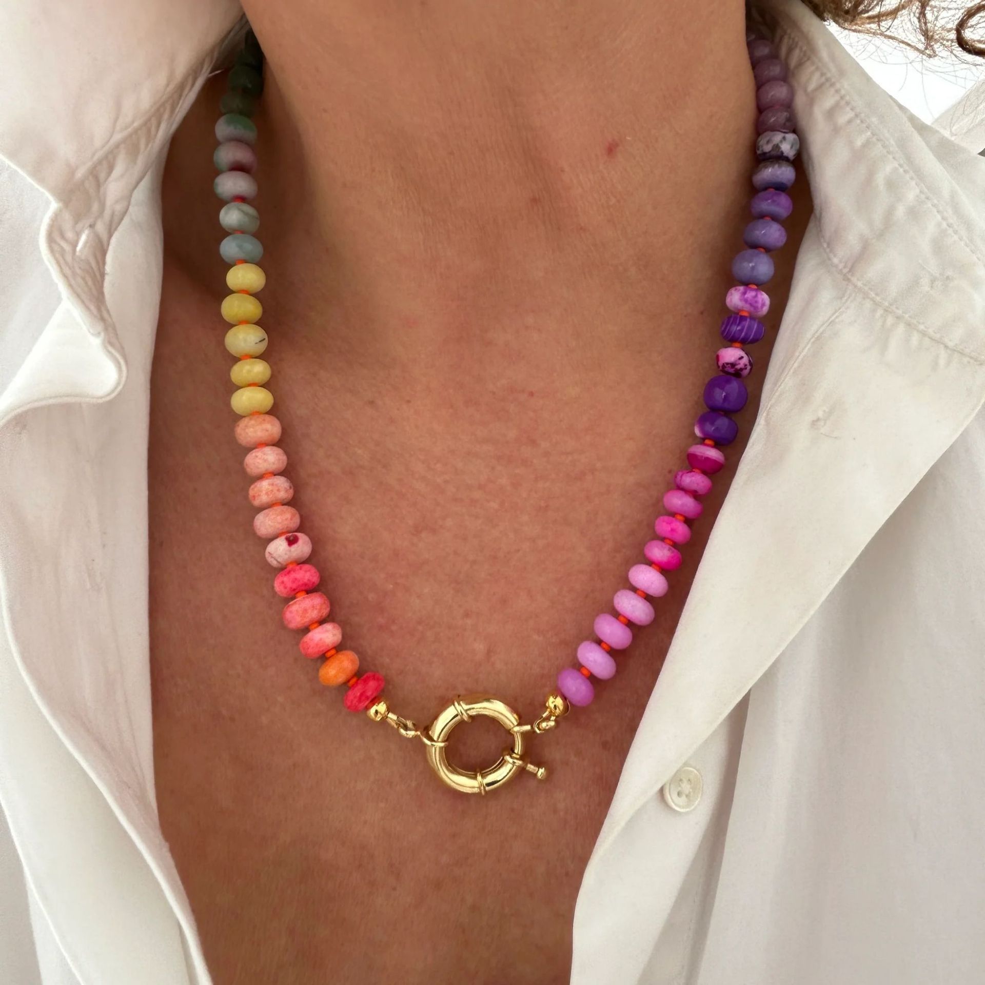 Luxury Choker Stone Rope Knotted NecklaceBurmese Jade Aquamarine Mixed Collar Rainbow Natural Stone Necklace Beach Holiday Freshwater Pearl