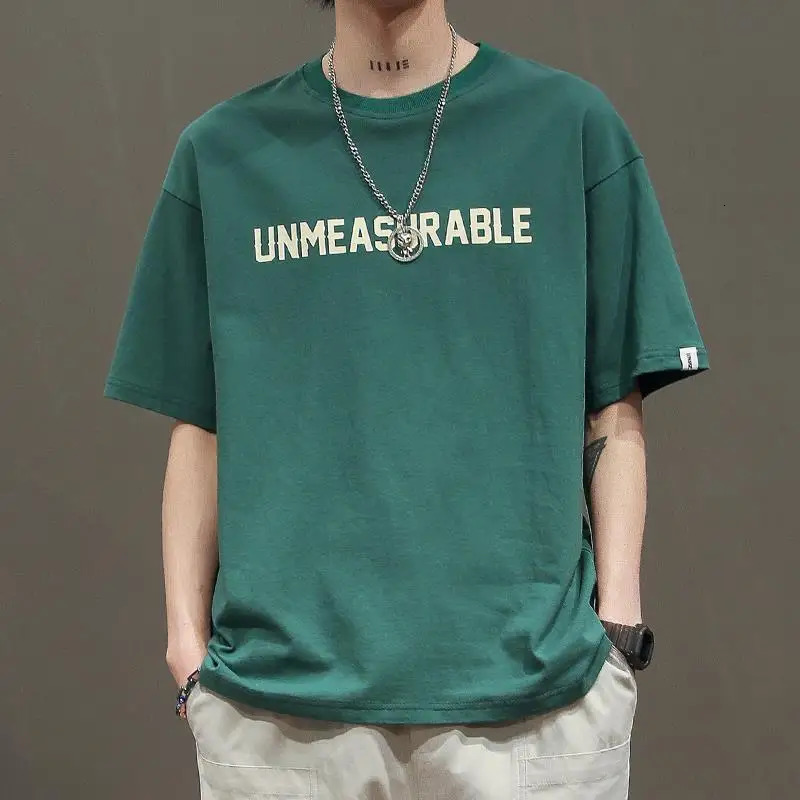 Mens Short Sleeve Loose T Shirts Summer Solid Color Printing Letter Simplicity Youth Trend Tops Fashion Casual Men Clothing 240528