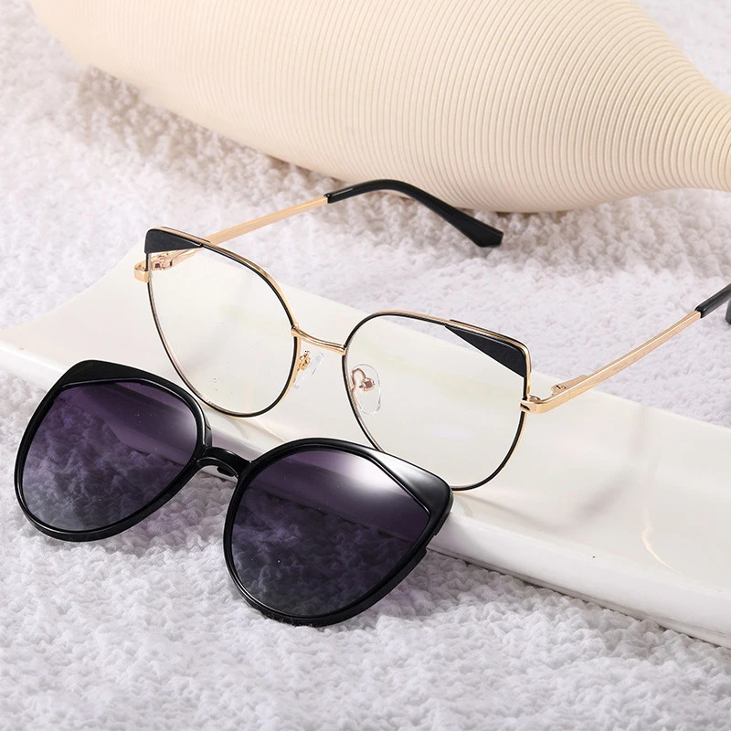 Ladies Cat Eye Anti Blue Light Glasses Polarized Flip-on Sunglasses Men Women Fashion TR90 Computer Eyeglasses Frames 240528