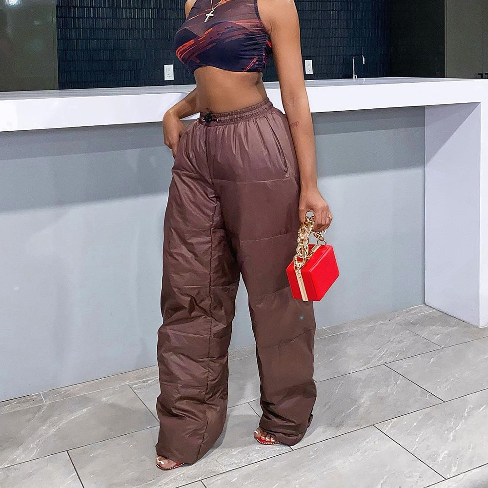 Women'S Trousers Autumn Winter Fashion Warm Cotton Padded Sport Pants Streetwear Ladies Casual High Waist Straight Trousers