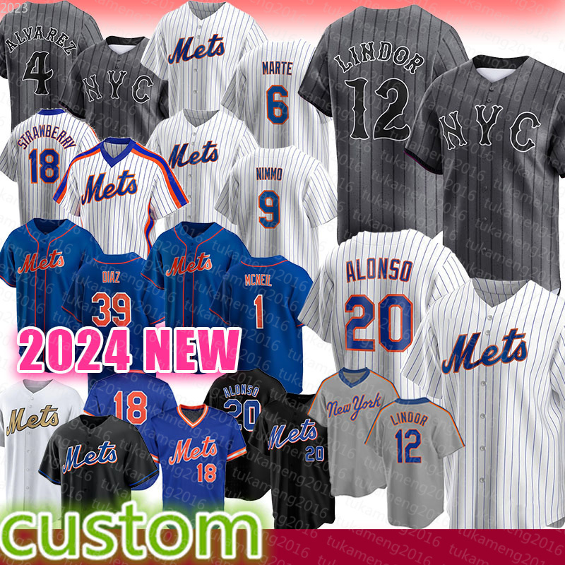 Francisco Lindor Pete Alonso Baseball Jerseys New Francisco Alvarez Starling Marte York Mets Brandon Nimmo Darryl Strawberry Edwin Diaz Jeff McNe-image-984153338