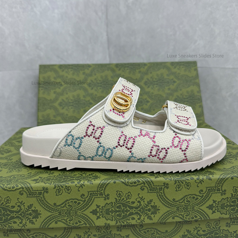 Summer Interlocking platform Couple slipper slides open toe raffia leather mules beach shoes slip on flats sandals men women Luxury Designer-image-982427252