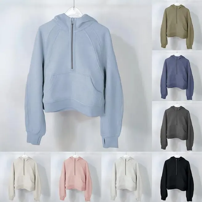 womens jackets hoodys Plus Velvet Autumn and winter yoga hoodie Thickening sports half zipper terry designer sweater-image-840071120