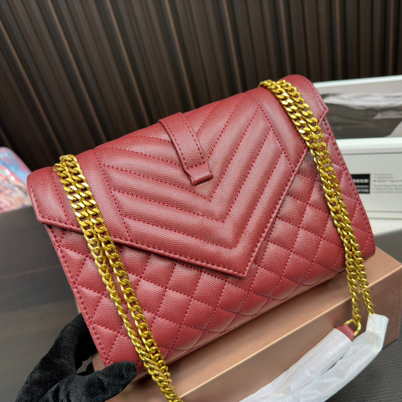 Designer Bag Crossbody Envelope Bag Shoulder Purse Red Handbag High Quality Genuine Leather Gold or Silver Chain Luxurys Handbags Purses Cross Body