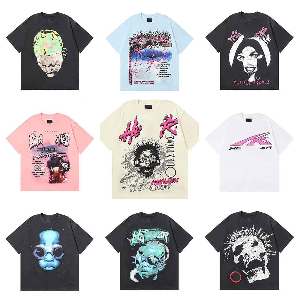 High quality designer graphic shirt Mens short sleeve designer new womens wash street loose round neck casua High Street Trendl t shirts A015 