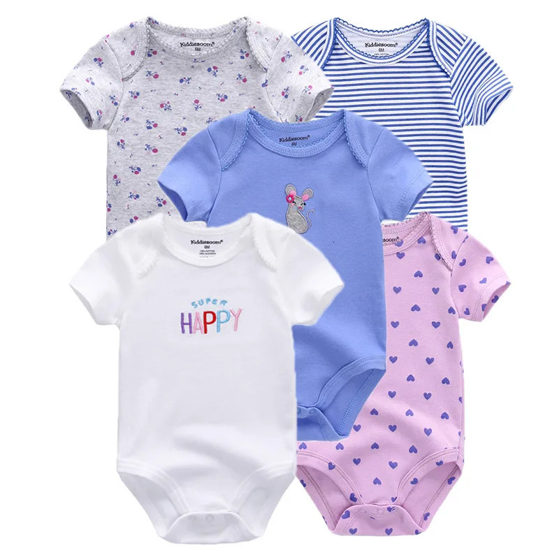 Cartoon 5Pieces Summer Baby Boy Girl Bodysuits 100%Cotton Soft born Onesies Short Sleeve Infant Clothes 240530