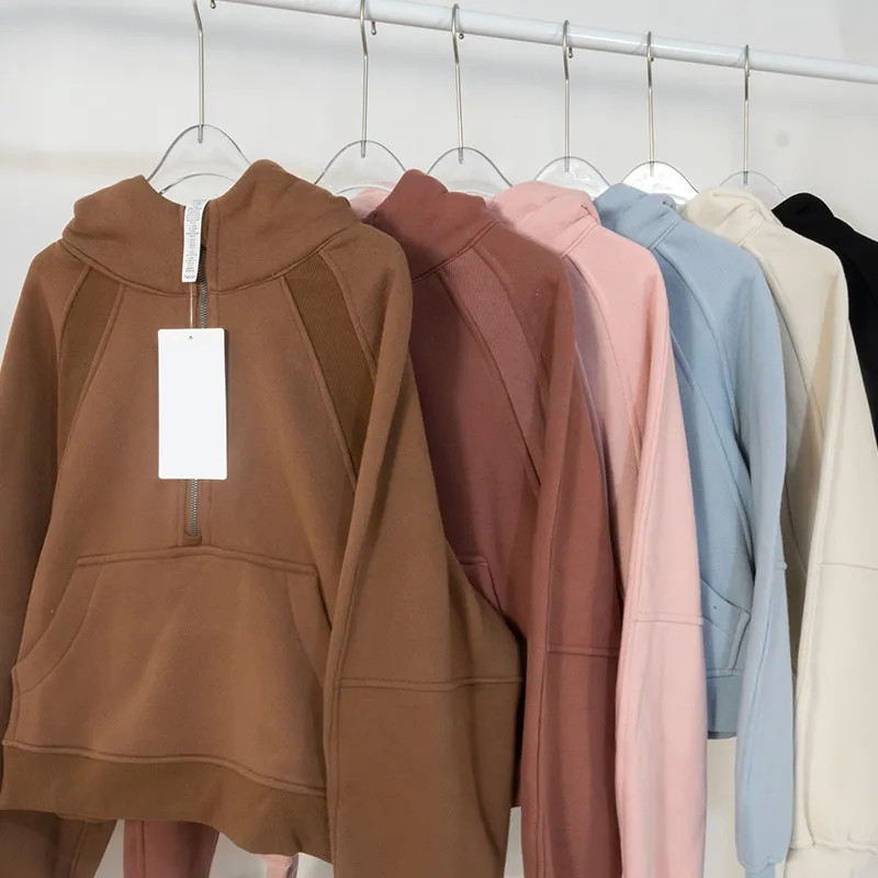 Women's Autumn Hoodies & Sweatshirt Yoga Suit Jacket Ladies Sport Half Zipper thick Loose Short Style With Fleece 530