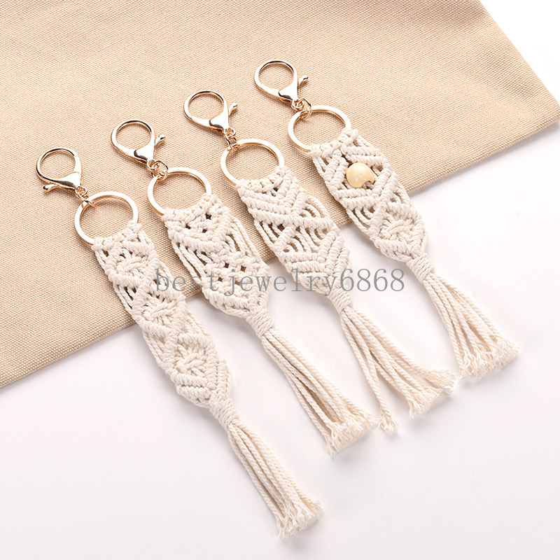 Porte-clés pendentif Boho pour femmes, en macramé fait à la main, anneaux mignons de voiture, accessoires de mariage, cadeau, nouvelle collection